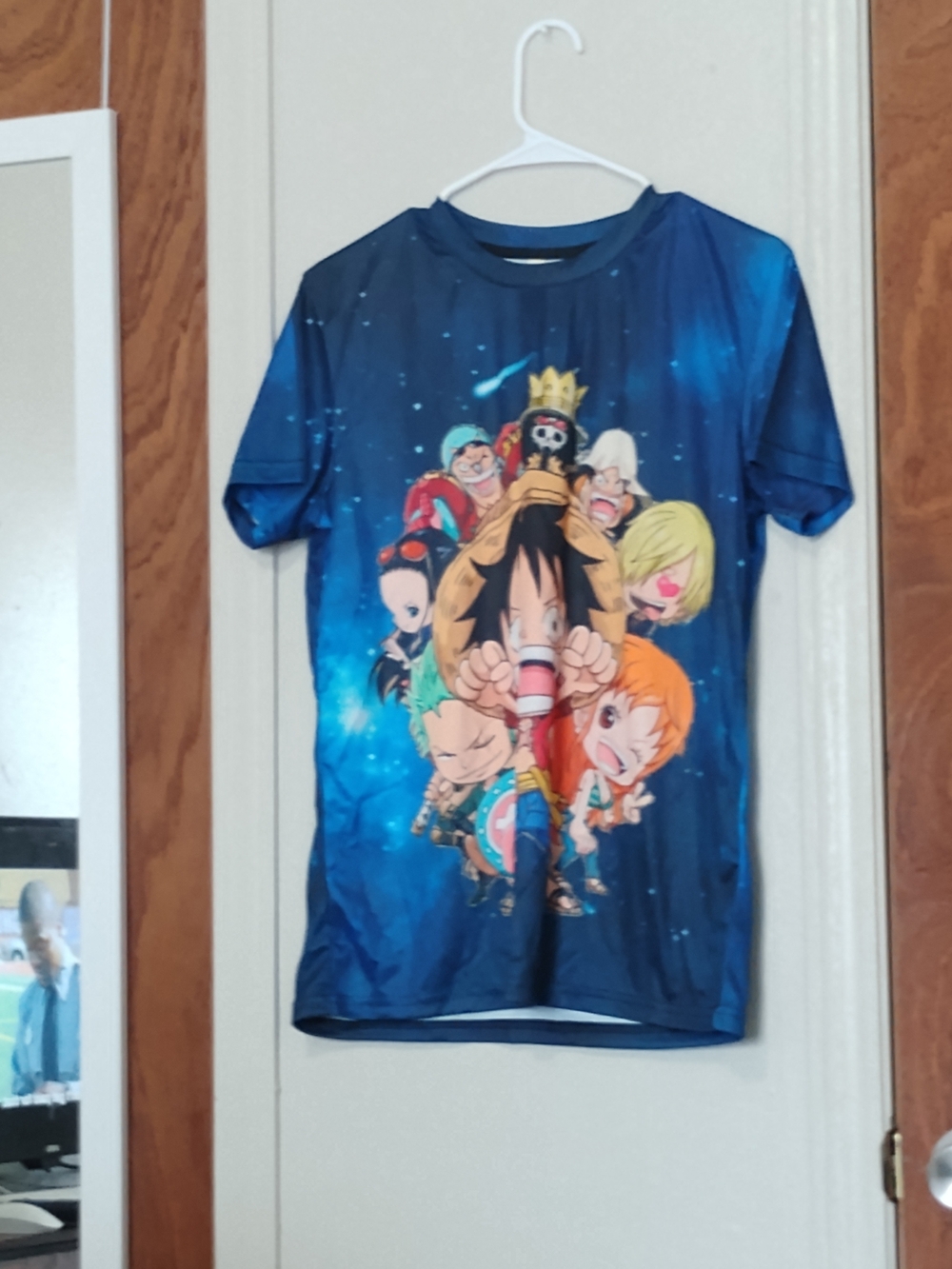 Blue Kids Graphic Tee with Anime Crew One Piece Size Extra Large